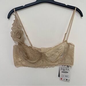 Zara Lace Mesh Floral Nude Bra Lingerie 36B NWT